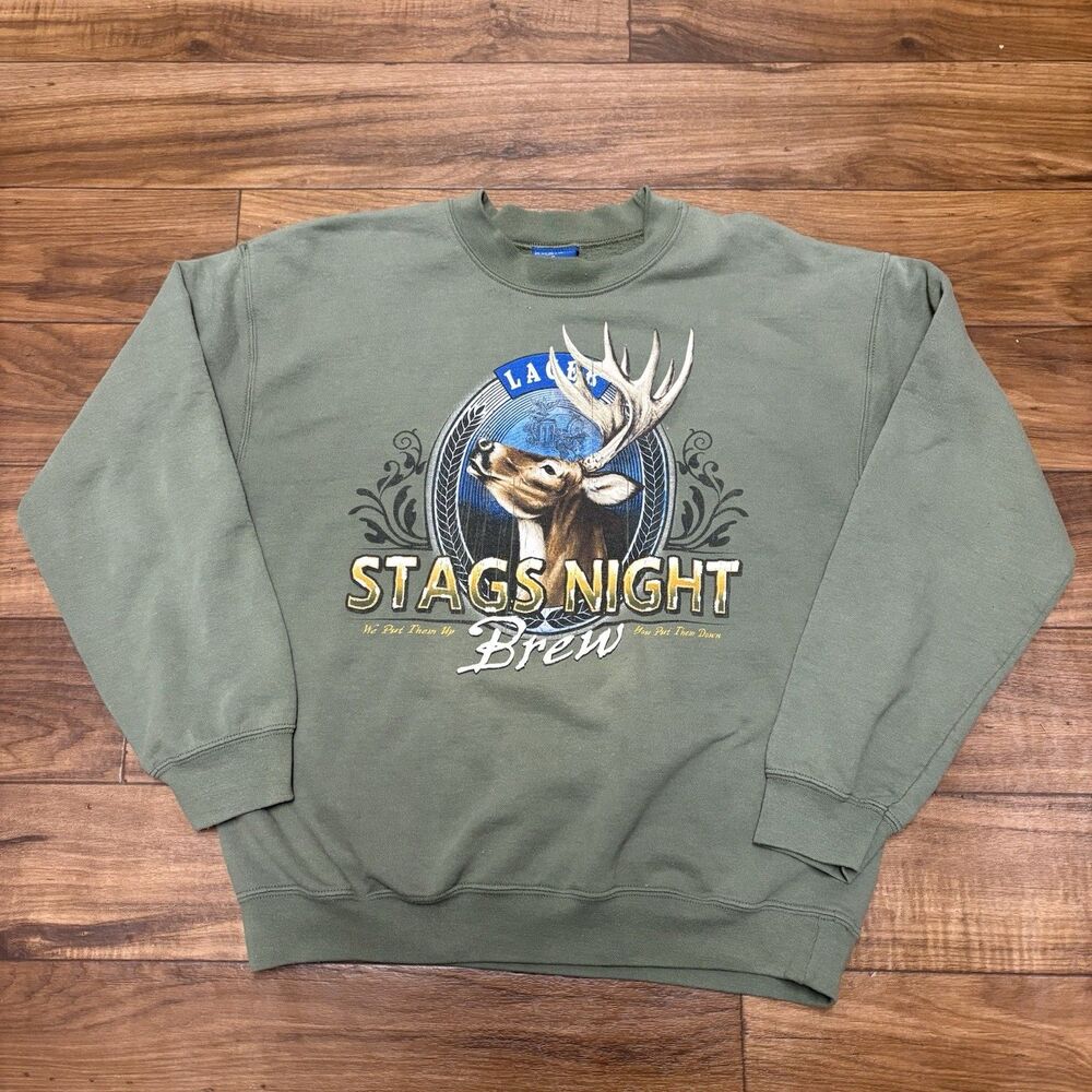 Vintage Deer Nature Puritan Stags Night Brew Mens Size Small Sweatshirt